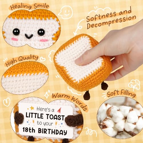CheriGift 18th Birthday Gifts for Girls Boys, Handmade Emotional Support Crochet Toast with Pun Card, Adorable Home Decor Gifts for 18 Years Old Friend Sister Brother Daughter Son Tennage Boy Girls - Image 2
