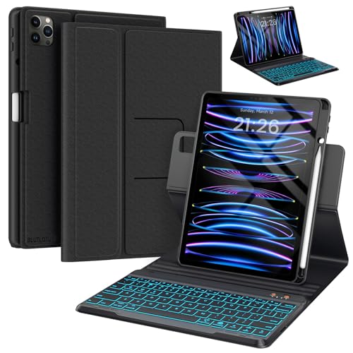 Image of BLUTLOTUS iPad 10.9 Air 5th /4th Gen Case with Keyboard, Pro 11 1st /2nd /3rd /4th, 360 Rotatable Case with Pencil Holder, 7 Color Backlit Wireless Detachable Keyboard Tablet Cover (Black)