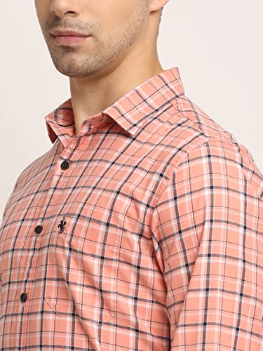 Image of Cantabil Men Cotton Checkered Pink Full Sleeve Casual Shirt (MSHC00146-PINK)