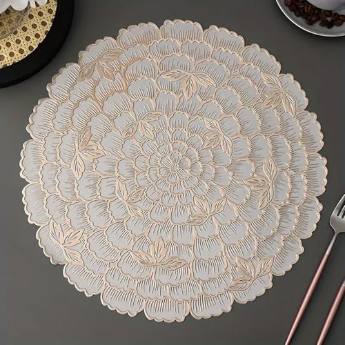 Image of Dakshya Industries PVC Waterproof Round Table Placemat & Table Runner Combo Set | 6 Round Table Mats (38 x 38 cm) + 1 Table Runner | Heat Resistant, Washable, Non Slip Dining Table Decor (Elancia)