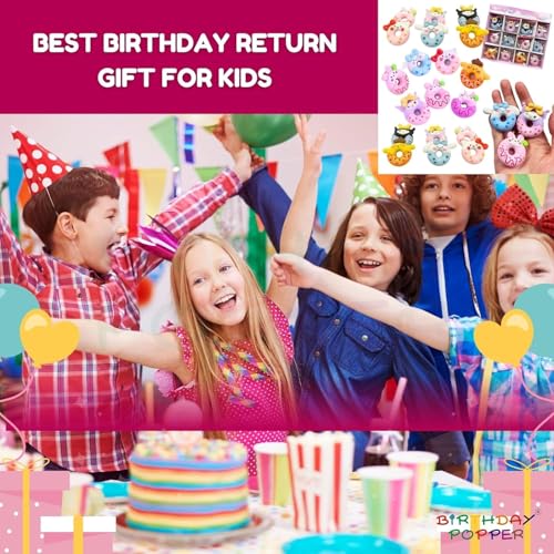 Image of Birthday Popper 48 Pcs Donut Erasers as Birthday Return Gifts for Kids - Assorted Cute 3D Cartoon Kawaii Mini Puzzle Erasers Set | Candy Bow Style School Stationery Collection for Boys & Girls