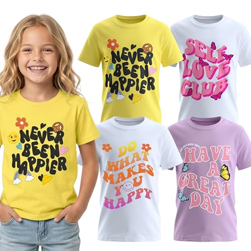Image of MISS POPULAR Girls 4-Pack Super Soft Short Sleeve T-Shirts Rainbow Butterfly Glitter Print Cute Design| Sizes 7-16