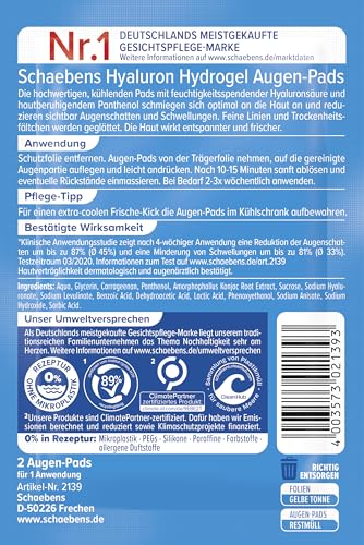 Schaebens Hyaluron Hydrogel Augen-Pads spenden Feuchtigkeit und mindern Augenringe mit Hyaluronsäure und Panthenol für alle Hauttypen vegan