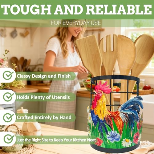 Taesun Rooster Utensil Holder, Rooster Kitchen Decor Utensil Organizer for Countertop, Farmhouse Metal Cooking Tools Kitchen Counter Decor Gifts Utensil Caddy by Taesun - Used condition - Image 4