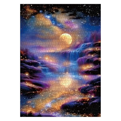 Puzzle de paisaje de cascada fantástica para adultos 1000 piezas, puzzle escénico de río y luna, naturaleza, arte de noche estrellada, puzzle desafiante como decoración del hogar miniatura 2