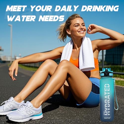 Image of Water Bottle 32 oz Motivational Time Marker Tritan Bottle