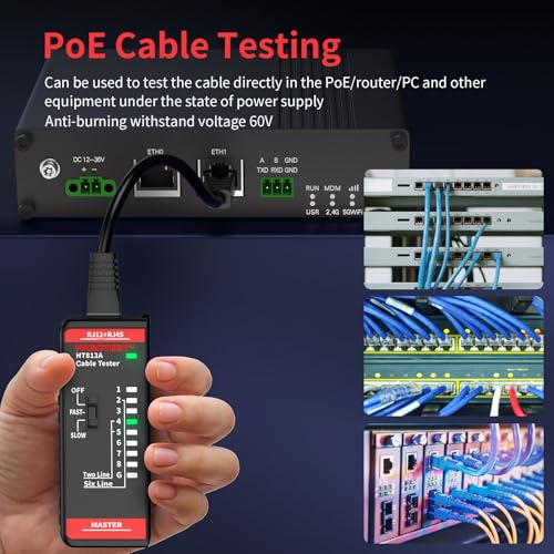 Image of Network Ethernet Cable Tester for LAN RJ45 RJ11 CAT5 CAT5E CAT6 CAT6A CAT7, Ethernet Wire Tester Tool UTP /STP Continuity Test for Telephone Line Finder Home Repair (HT812A)