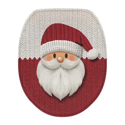 Uorisanigo Knit Print Santa Claus Toilet Seat Lid Cover Christmas Decor Toilet Lid Covers for Bathroom Washable Elongated Toilet Seat Cover Fits for Most Oval Oblong Lids Xmas Theme
