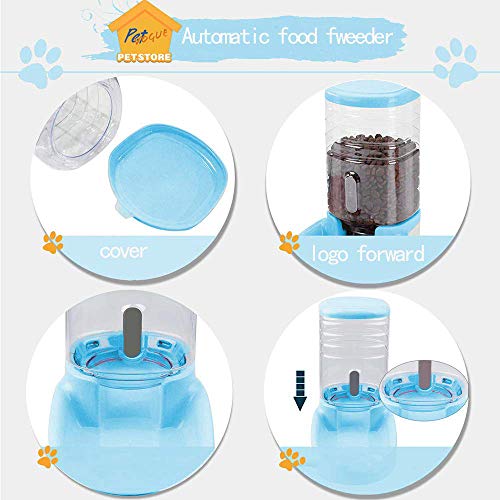 Image of PetVogue Twin Deluxe Plastic Pet Bowl, Food Feeder & Water Feeder, Feeding Stations, Dispenses Dog Food or Cat Food for Dogs Cats & Pets (Blue)