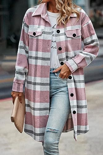Image of PRETTYGARDEN Womens Plaid Shacket Jacket Flannel Shirts