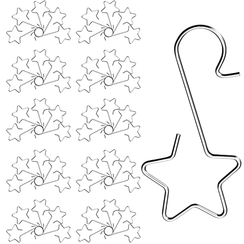 100 Pieces Christmas Ornaments Hooks Stainless Steel Star Shaped Hangers Christmas Tree Hooks for Xmas Party Christmas Tree Decorations Supplies (Silver)