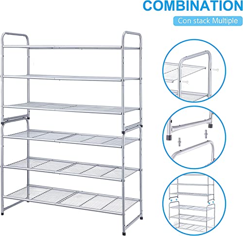 Simple Trending 3-Tier Stackable Shoe Rack, Expandable & Adjustable Shoe Shelf Storage Organizer, Wire Grid, Silver #TOP4