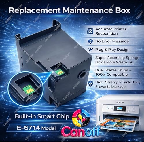 Image of CANOFF T6714 Ink Maintenance Box with Chip Replacement for WF-C878R WF-C879R WF-C8190 WF-C8690 WF-C869R Printer Waste Ink Collector Tank Compatible Absorber Unit Reset Chip Service Replacement Part