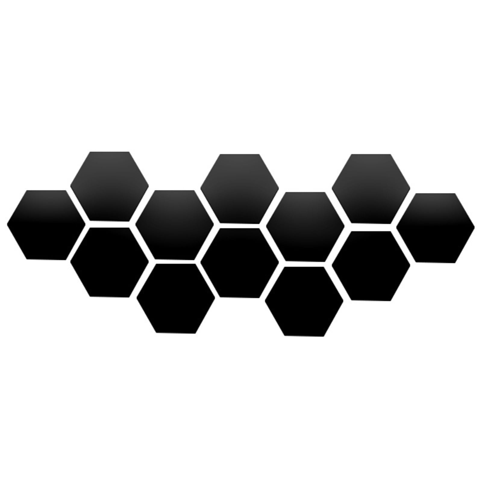 Hexagonal Mirror Wall Sticker 6/12Pcs Hexagon Acrylic Mirror Wall Stickers Home Decor DIY Removable Mirror Sticker Living-Room Decal Art Ornaments for Home(12PCS Black,L 126x110x63mm)