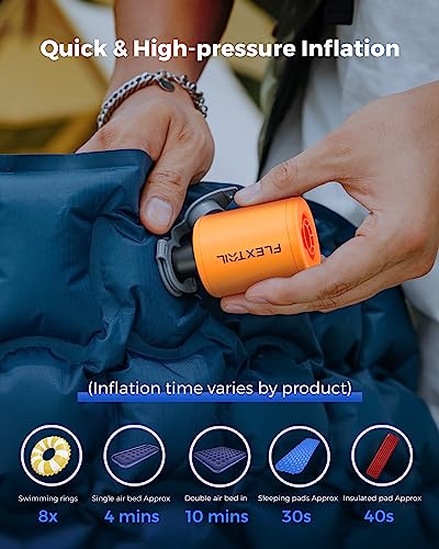 FLEXTAILGEAR TINY PUMP 2/2X, Pompa Elettrica Portatile da Campeggio, Pompa Sottovuoto, 4 kPa(180 L/min) Pressione e Portata Elevate, 5 Ugelli Multifunzione per Letto ad Aria, Sacchetto Sottovuoto