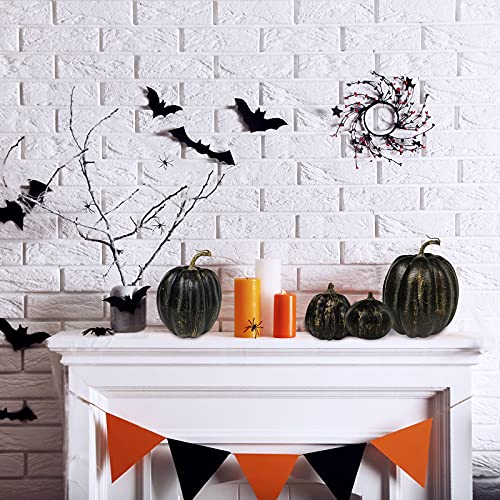 Image of Winlyn 7 Pcs Assorted Artificial Gold Brush Black Pumpkins Rustic Decorative Halloween Faux Foam Pumpkins for Fall Halloween Thanksgiving Tabletop Centerpiece Mantel Kitchen Decor