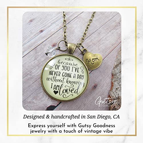 Gutsy Goodness PRNE24005630 Mother Necklace Because Of Your Love Boho Style Bronze Jewelry For Women Chain 24 Inch - Handmade Glass Family Quote Pendant, Heart Charm, Gift Package From Daughter Motherhood Friend Message Card & Box thumb #3