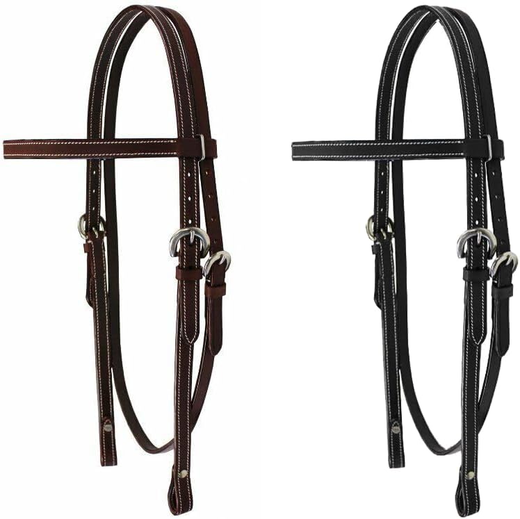 Miniatura 3 de Tahoe Tack Double Stitched Leather Western Browband Headstall  Durable Flat Leather Horse Bridle with Classic Design