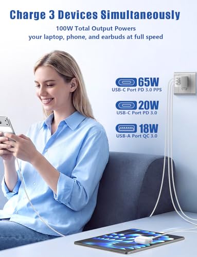 Susnwere 65W C Wall Charger Block for iPhone 17/16/15 Pro Max, 3port 100W USB C Fast Wall Charger Adapter Plug and 4Pack 6/6/10/10FT Long USBC Quick Charge Cable Cord for iPhone/ipad/MacBook Pro/Air - Image 6
