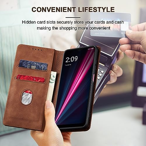 Image of Jasonyu Flip Wallet Case for T-Mobile Revvl 6 Pro /6X Pro 5G,Brown