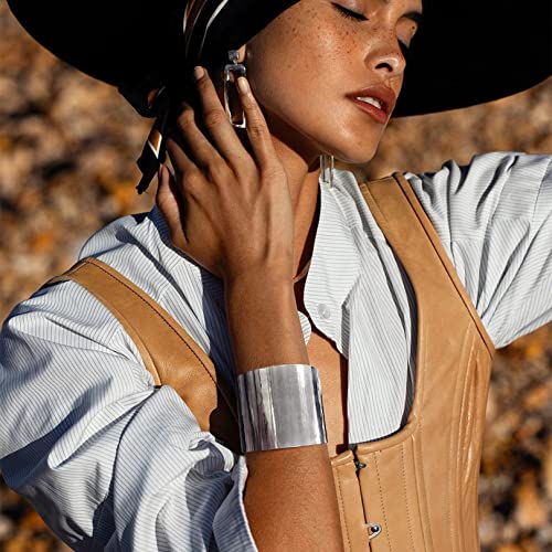 Focalook Wide Cuff Bangle For Women 316L Stainless Steel Shiny Punk Open Adjustable Cuff Wrap Bracelet #TOP1