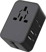 Vista 2 de Adaptador de enchufe de viaje con 2 USB A+1 USB C, adaptador de viaje universal todo en uno, convertidores de corriente, cargador de pared