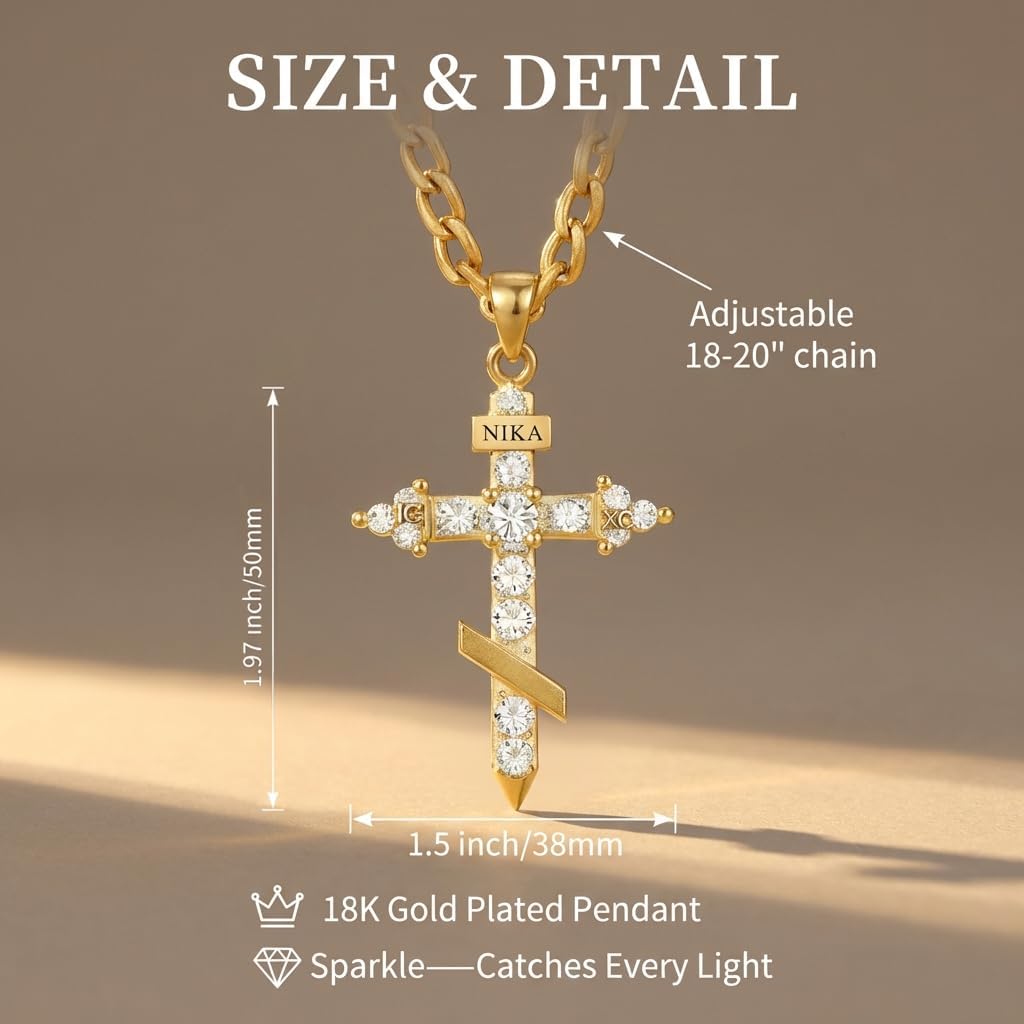18K Gold Plated Orthodox Cross Necklace for Women, IC XC NIKA/INRI Symbol Eastern Russian Orthodox S925 Sterling Silver, Religious Christian Byzantine Jewelry for Baptism Gift, 18-20"