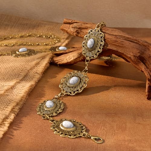 XZQTIVE Women Boho Chain Belts For Dresses Jeans Western Cowgirl Waist Links Belt Adjustable Metal Concho Belt