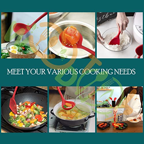 Image of Silicone 4-Piece Cooking Utensils Set - BPA-Free Cooking Spatulas - Soup Ladle, Rice Spoon, Turner Spatula, Skimmer (Red)