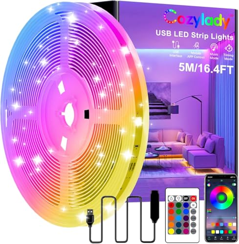 Cozylady 5M USB Led Light Smart Bluetooth RGB Light with APP Control Timer Setting Music Mode Led Light Strip for Decoration Bedroom PC Cabinetusb 5m-GM001