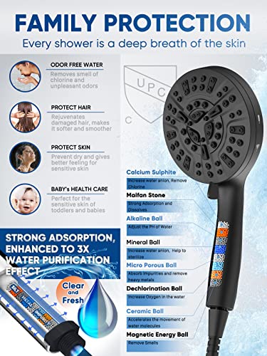 Pavezo Handheld High Pressure Shower Head With Filter 5" Large, Extra Long 70" Ss Hose 10-Mode Detachable Shower Head With Hard Water Filter For Bathroom, Powerful To Clean Tile & Pets, Matte Black #TOP6