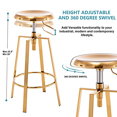 Mfd Living Adjustable Industrial Bar Stool,Swivel Round Metal Barstools Set Of 2,Counter Height Armless Metal Frame Bar Chair For Kitchen Bistro Pubpub Bar (Gold) #TOP2