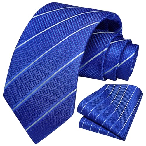 Image of HISDERN Mens Striped Ties Classic Silk Woven Tie and Pocket Square Set Formal Business Necktie Handkerchief for Wedding