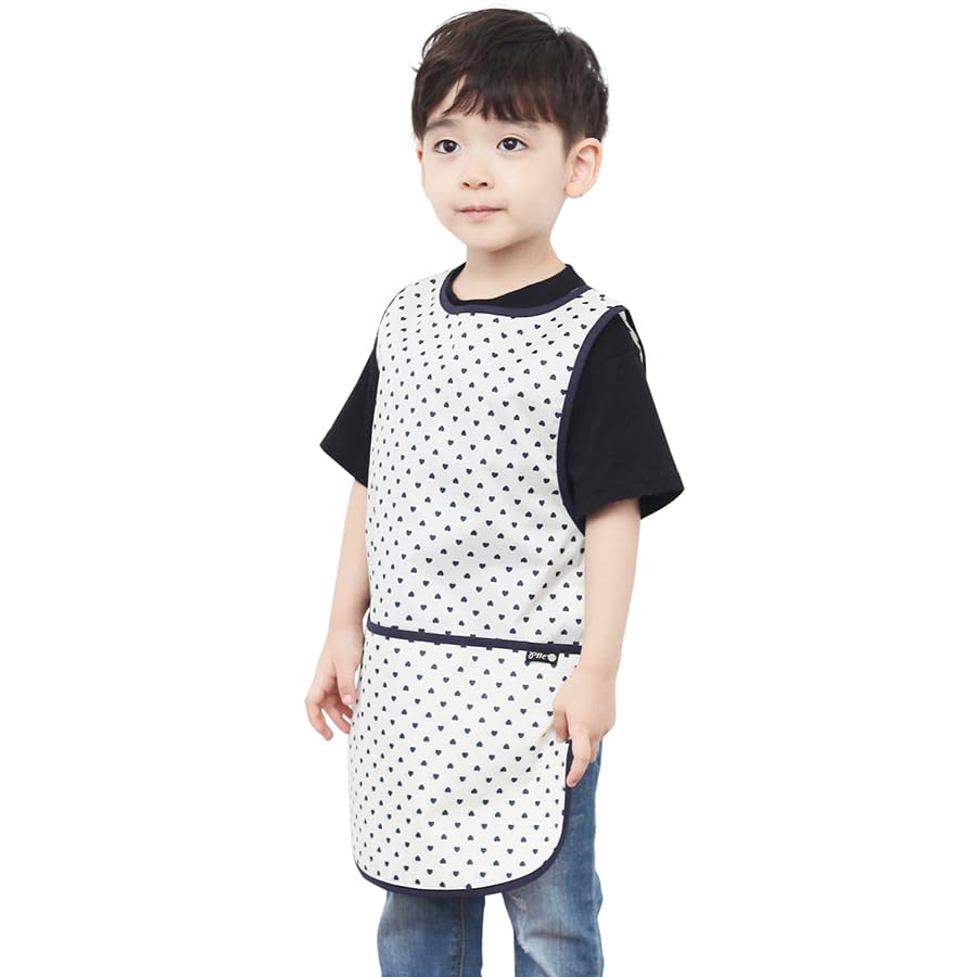 Kids Waterproof Art Tabard | Sleeveless Messy Play Painting Smock for Toddlers | Size SโXL | Kids Artist Apron for School, Daycare, Crafts, Navy Heart Dot (26-M) โ image 1