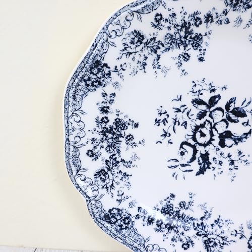 Image of NFI essentials 9 inch Ceramic Quarter Plate with Elegant Blue Floral Design, Premium Serving Plate for Snacks, Desserts, Breakfast & Appetizers, Dishwasher Safe Kitchen Plate