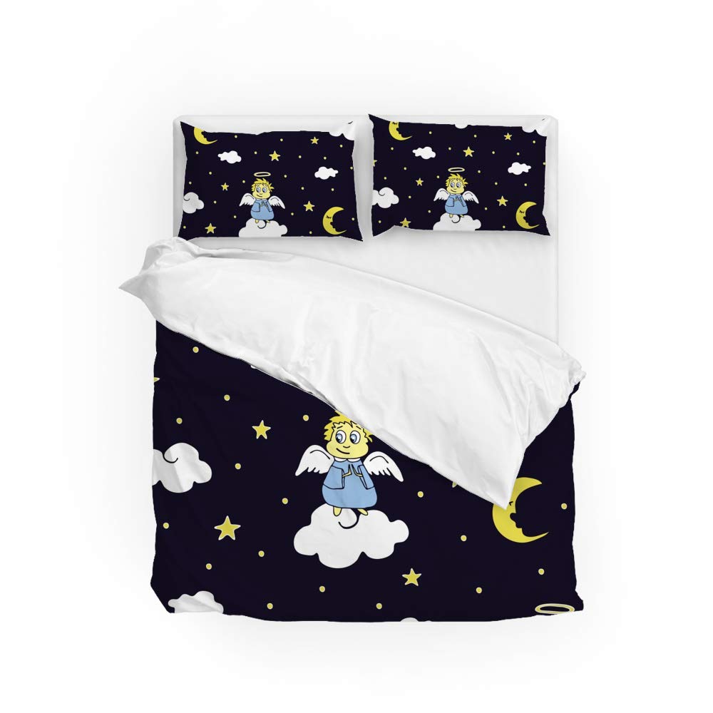 Linge de lit ultra doux en polyester durable bleu foncé motif anges