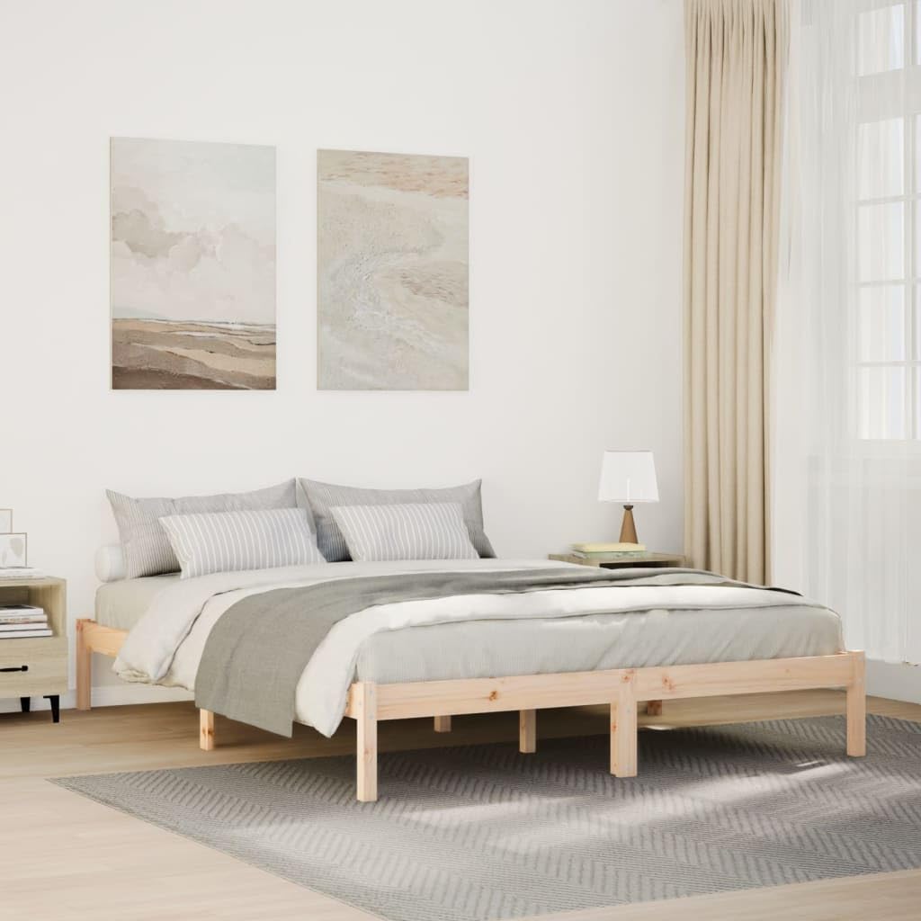 vidaXL Extra Long Bed Frame 160x210 cm Solid Pine Wood - ic Brown Finish - Bedroom Furniture - Durable & Sturdy with Slats Support