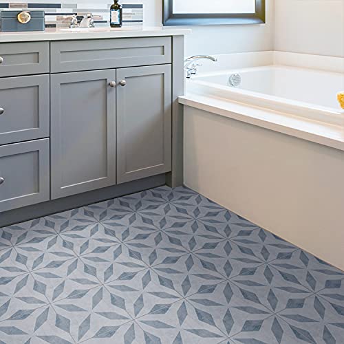 12 Pcs Peal And Stick Frosted Vinyl Wall Tile Transfer Backsplash Sticker, Self-Adhesive Floor Sticker For Kitchen Bathroom, Blue Geometry, 6X6Inch (15X15Cm) #TOP2