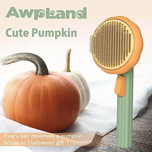 Pumpkin Dog Brush, Awpland Self Cleaning Cat Brush With Hair Release For Shedding And Grooming, Deep Cleaning Pet Brush For Indoor Cats Dogs Puppy Rabbits #TOP1