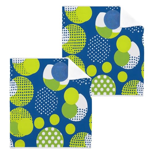 ALAZA Wash Cloth Set 100% Cotton Fingertip Towels Face Cloths Sets Yellow Blue Geometric Highly Absorbent Soft Feel Set of 2