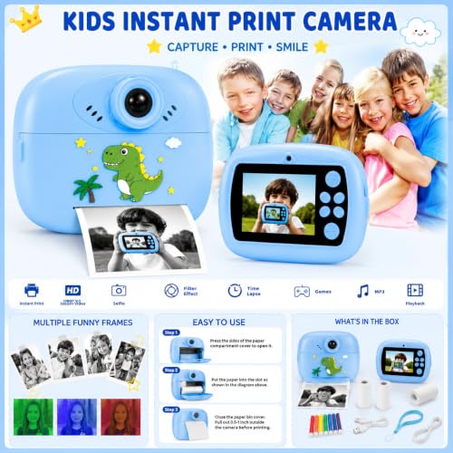 Image of Kids Digital Instant Print Camera, Photo & Video Recording Camera for Children, DIY Coloring Print Photos, Rechargeable Battery, Expandable Memory, Portable Educational Toy Gift for Boys & Girls