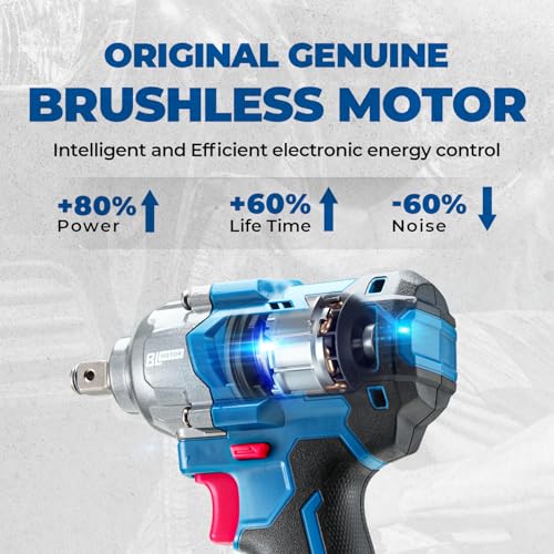 Dong Cheng 20V Brushless Impact Wrench, Max Torque 360 ft-lbs (488N.m), 1/2 inch with 3 Mode Speed, 2400 RPM Cordless Impact Gun, Includes 4.0Ah Battery, Charger, 4 Impact Sockets and Kit Bag - Image 4