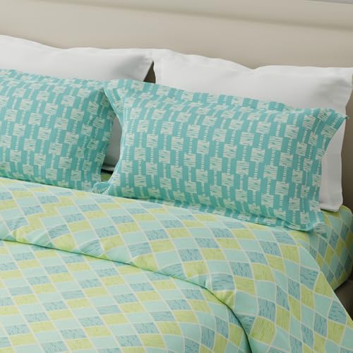 Image of Layers 100% Cotton for Double Size Bed | 120 TC Geometric, Soft, Breathable, Machine Washable Bedsheet with 2 Pillow Covers | Forever Collection (224 x 254 cm) - Blue & Yellow