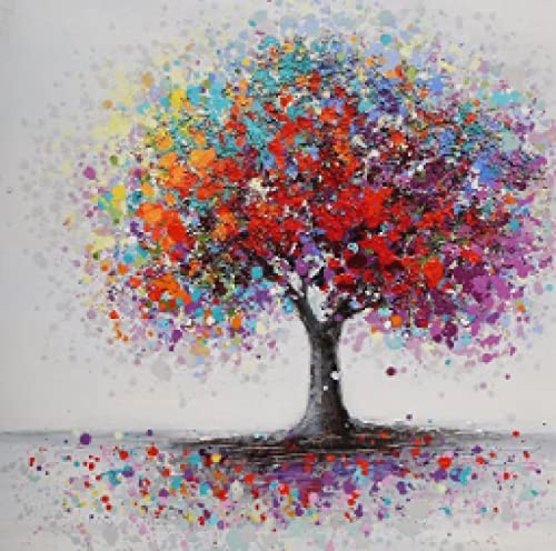 Toile graffiti arbre du bonheur coloré 80x80cm pour réveiller un mur blanc de salon