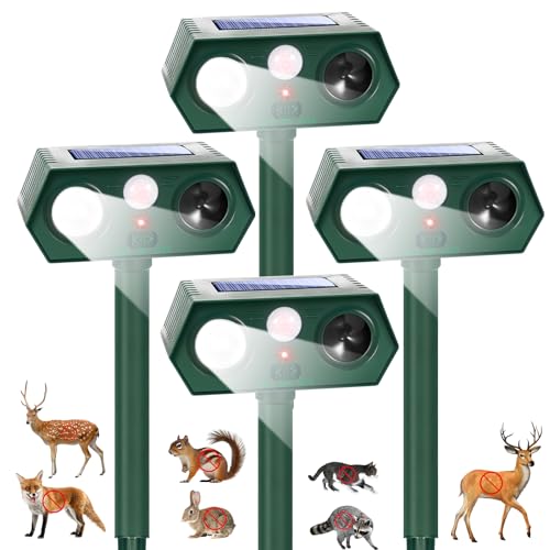 Sonic Fortress Pro Deer Repellent Devices Racoon Repellent Outdoor Squirrel Fortress Pro IP65 Animal Repeller Cat Deterrent with Motion Sensor& Light to Scare Skunk Bear Rabbit for Garden Yard(4)