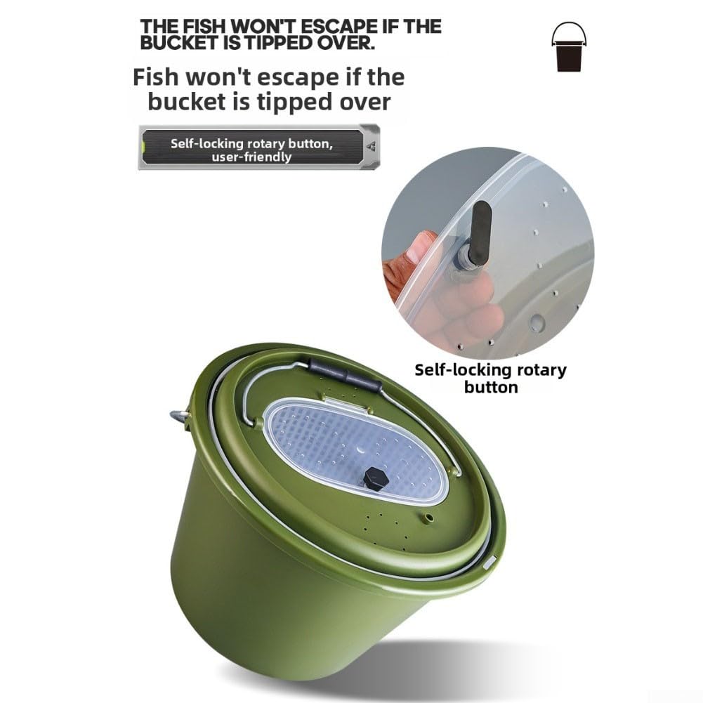 Secchio pieghevole per la pesca con doppi manici – Contenitore portatile per pesci vivi e esche – lavabo in polipropilene ispessito per campeggio – verde 33 x 23 x 23 cm (grande)