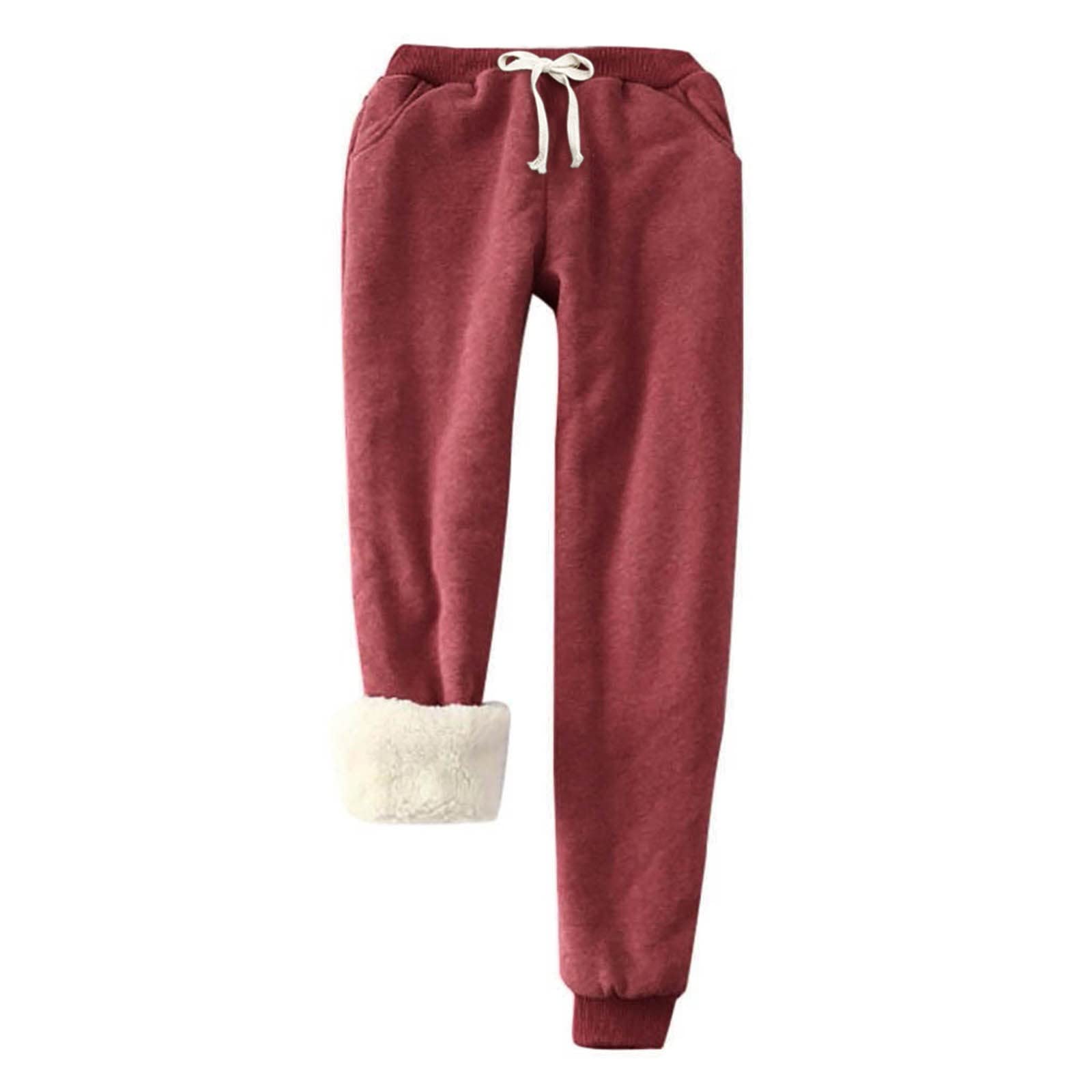Womens Winter Warm Sherpa Lined Fleece Jogger Pants Jogging Tracksuits Bottoms Gym Running Sweatpants Athletic Track Pants Activewear Trousers Elastic Cuff Harem Pants with Pocket Wine