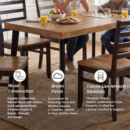Image of Signature Design by Ashley Blondon 7-Piece Wood Dining Table Set for 6 | Rubberwood solids, Acacia veneer, MDF substrates, Solid wood frames, Wipe-clean hard seats for easy maintenance