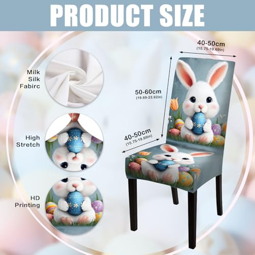Image of Nuxovilar 6PCS Cute Bunny Pattern Milk Silk Dining Chair Covers | Stretch Slipcover Furniture Protector Bunny Wrap Seat Guard Dining Room Family Gathering Kitchen (Bunny Pattern)
