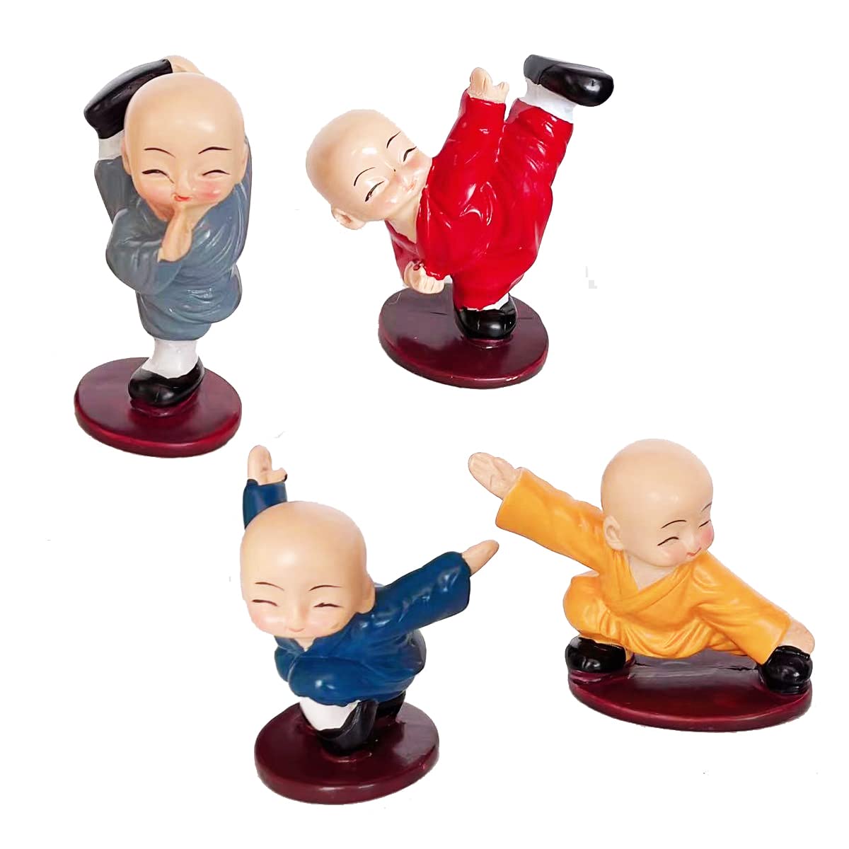 4Pcs Little Monk Figurine, Buddha Monks Statues Cute Monks Buddha Figurine Resin Buddha Crafts Ornament for Desk Bookcase Cars Dashboard Decoration
